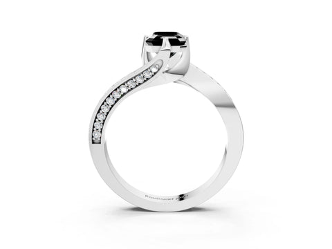 White gold Fancy Black Emerald Cut Solitaire Diamond Twist Band with Pavé Setting and Four-Prong Setting_15