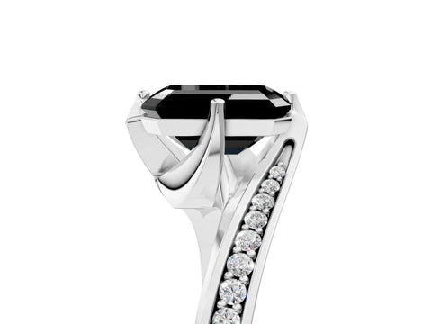 White gold Fancy Black Emerald Cut Solitaire Diamond Twist Band with Pavé Setting and Four-Prong Setting_17