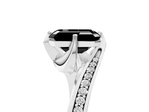 White gold Fancy Black Emerald Cut Solitaire Diamond Twist Band with Pavé Setting and Four-Prong Setting_5