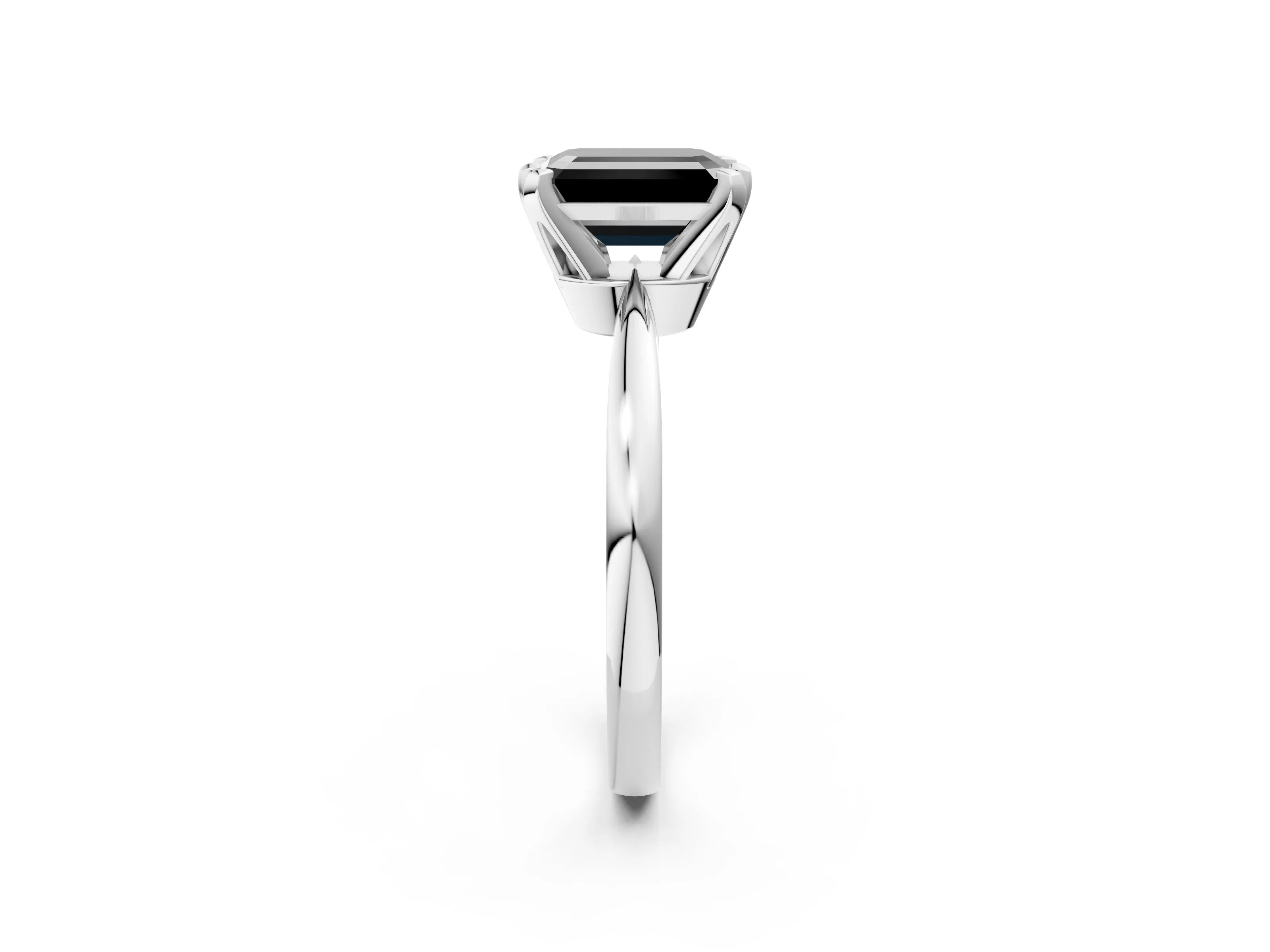White gold Fancy Black Emerald Cut Solitaire Engagement Ring with Six-Prong Setting and Tapered Band_2