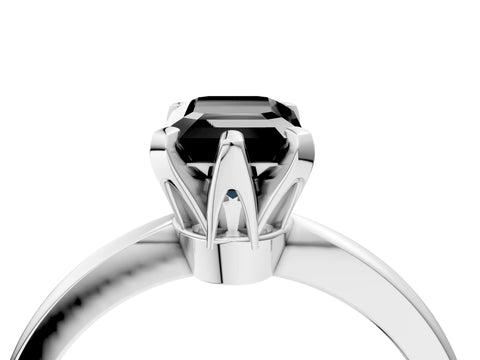 White gold Fancy Black Emerald Cut Solitaire Engagement Ring with Six-Prong Setting and Tapered Band_4
