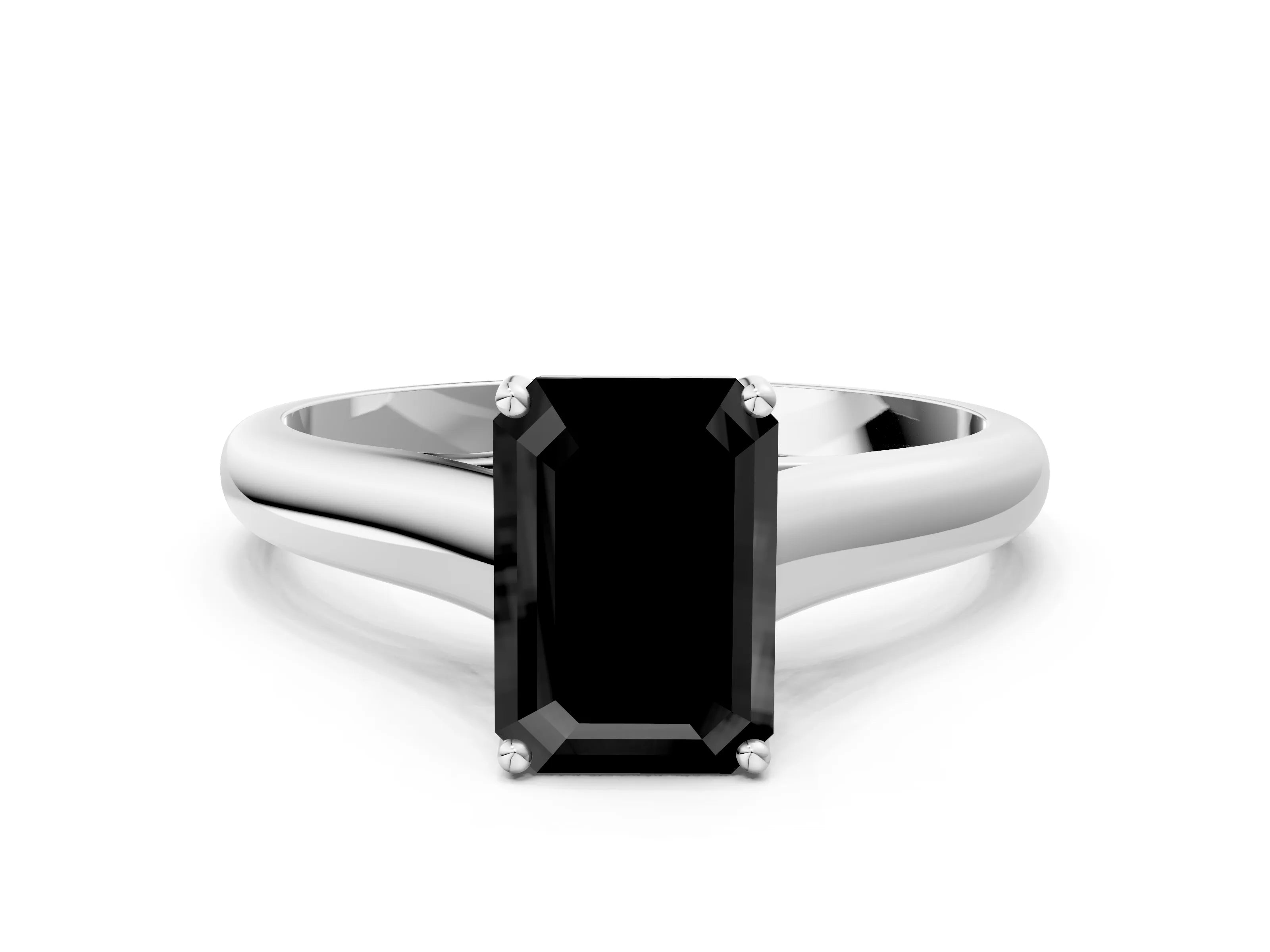 White gold Fancy Black Emerald Cut Solitaire Engagement Ring with Tapered Band and Four-Prong Setting_15