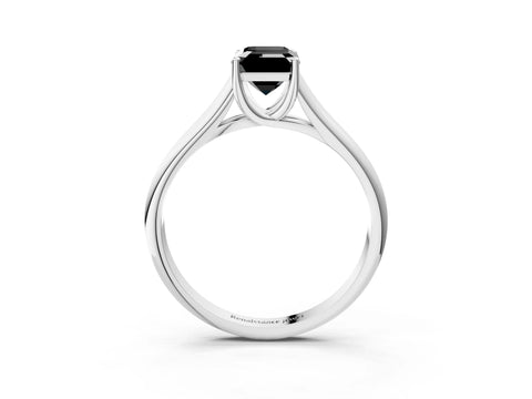 White gold Fancy Black Emerald Cut Solitaire Engagement Ring with Tapered Band and Four-Prong Setting_6