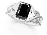 White gold Fancy Black Emerald Cut Solitaire Intertwined Band Prong Setting Ring_1