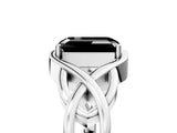 White gold Fancy Black Emerald Cut Solitaire Intertwined Band Prong Setting Ring_5