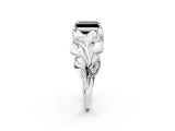 White gold Fancy Black Emerald Cut Solitaire Leaf-Inspired Engagement Ring with Prong Setting_14