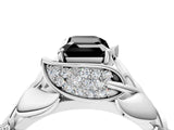 White gold Fancy Black Emerald Cut Solitaire Leaf-Inspired Engagement Ring with Prong Setting_16
