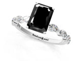 White gold Fancy Black Emerald Cut Solitaire Marquise Side Stone Prong Setting Ring_1