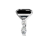 White gold Fancy Black Emerald Cut Solitaire Marquise Side Stone Prong Setting Ring_5