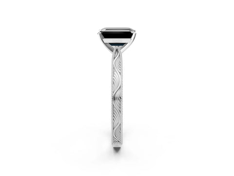 White gold Fancy Black Emerald Cut Solitaire Milgrain Engraved Band with Four-Prong Setting_14
