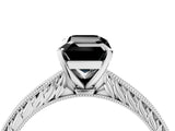 White gold Fancy Black Emerald Cut Solitaire Milgrain Engraved Band with Four-Prong Setting_16
