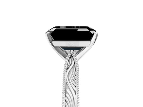 White gold Fancy Black Emerald Cut Solitaire Milgrain Engraved Band with Four-Prong Setting_17