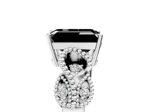 White gold Fancy Black Emerald Cut Solitaire Milgrain Leaf Band with Prong Setting_17