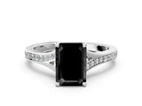 White gold Fancy Black Emerald Cut Solitaire Pavé Band with Four-Prong Setting