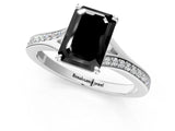 White gold Fancy Black Emerald Cut Solitaire Pavé Band with Four-Prong Setting_1