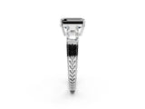 White gold Fancy Black Emerald Cut Solitaire Princess Side Stone Engraved Band Prong Setting Ring_14