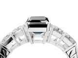 White gold Fancy Black Emerald Cut Solitaire Princess Side Stone Engraved Band Prong Setting Ring_16
