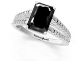 White gold Fancy Black Emerald Cut Solitaire Split Shank Pavé Diamond Engagement Ring_1