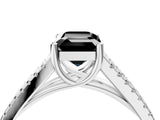 White gold Fancy Black Emerald Cut Solitaire Split Shank Pavé Diamond Engagement Ring_4