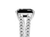 White gold Fancy Black Emerald Cut Solitaire Split Shank Pavé Diamond Engagement Ring_5