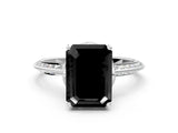 White gold Fancy Black Emerald Cut Solitaire Split Shank Pave Diamond Engagement Ring with Four-Prong Setting_48