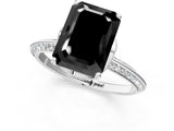 White gold Fancy Black Emerald Cut Solitaire Split Shank Pave Diamond Engagement Ring with Four-Prong Setting_49