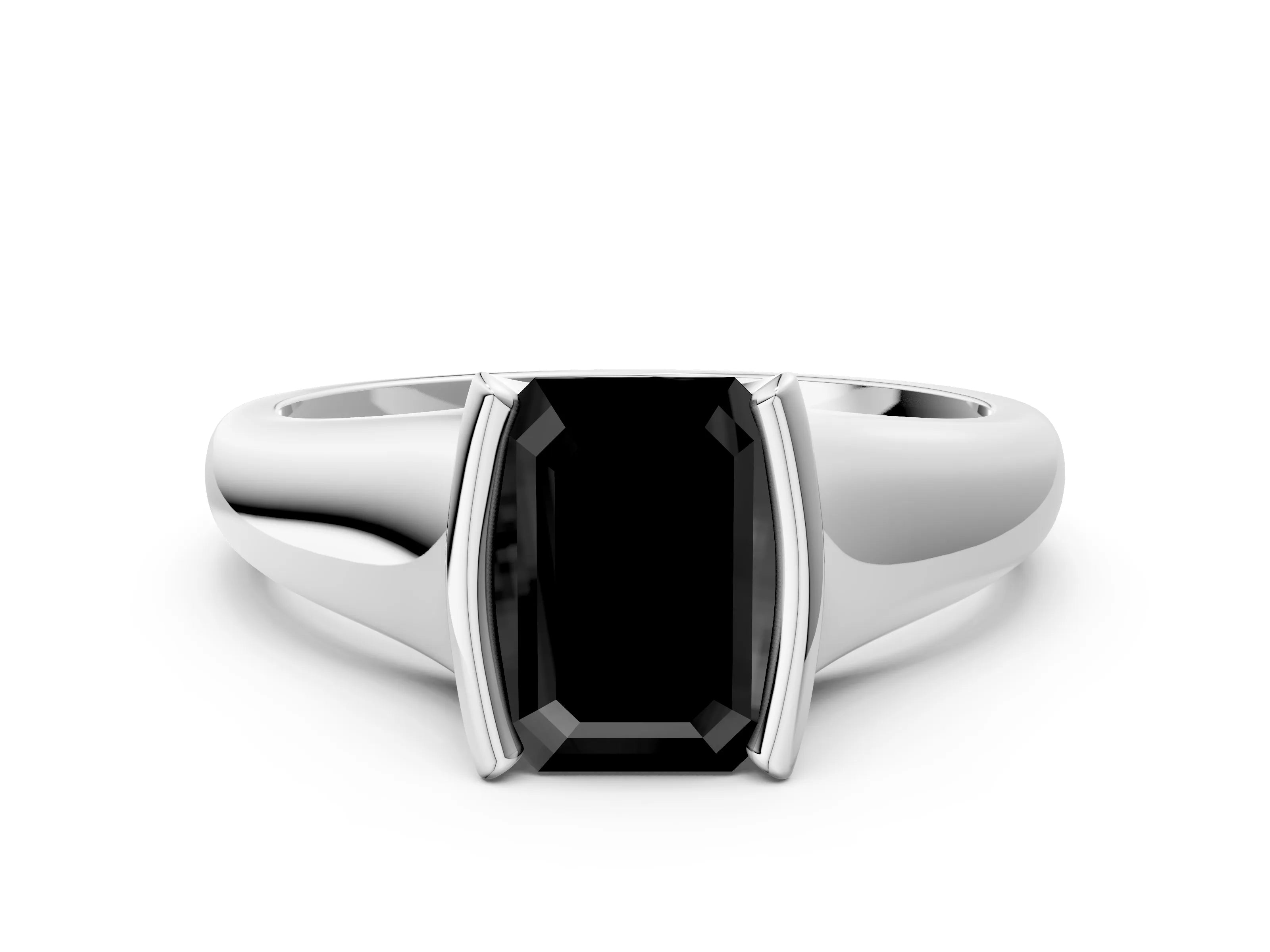 White gold Fancy Black Emerald Cut Solitaire Tension Set Diamond Ring with Split Shank Band_24