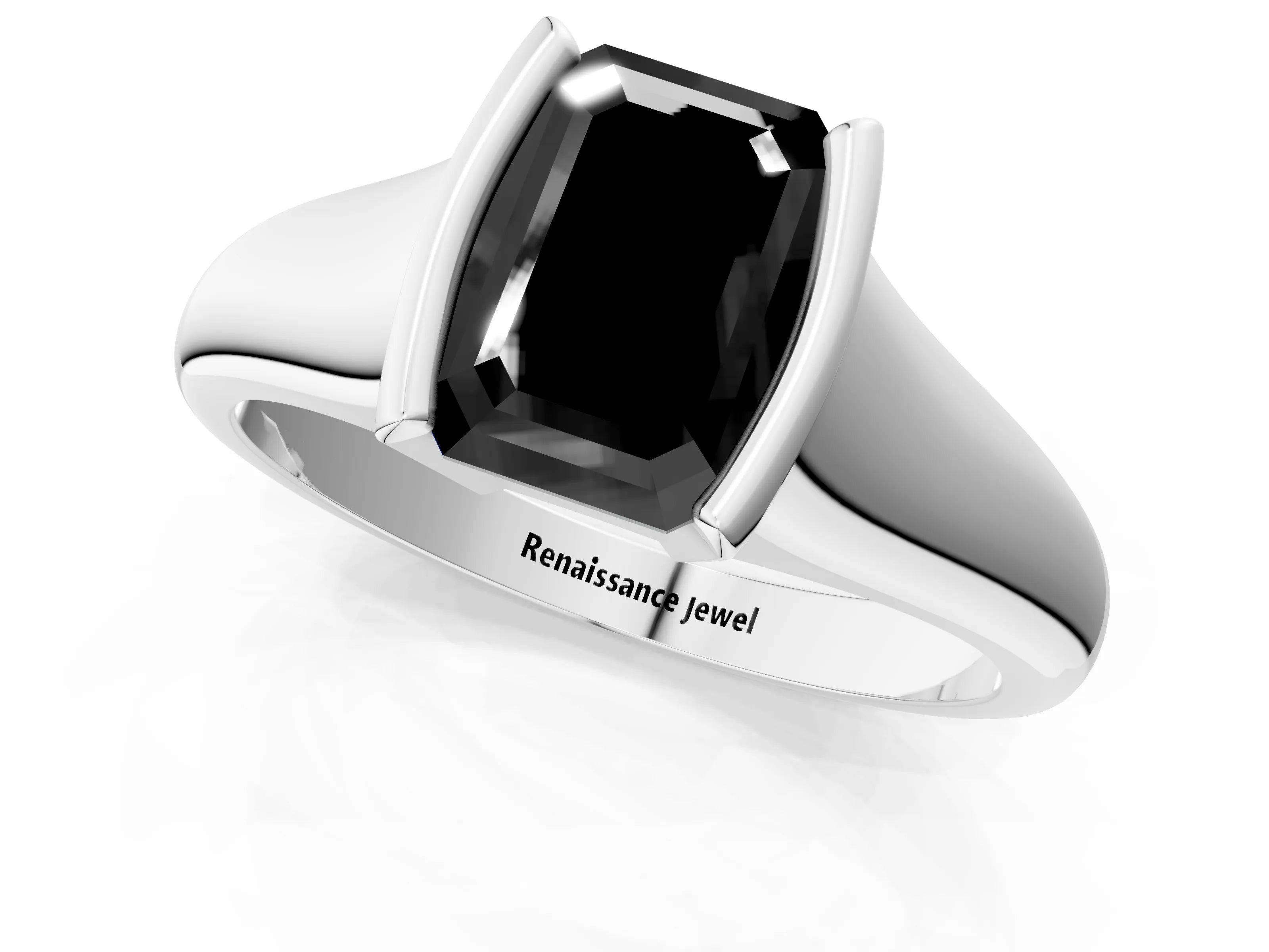 White gold Fancy Black Emerald Cut Solitaire Tension Set Diamond Ring with Split Shank Band_25