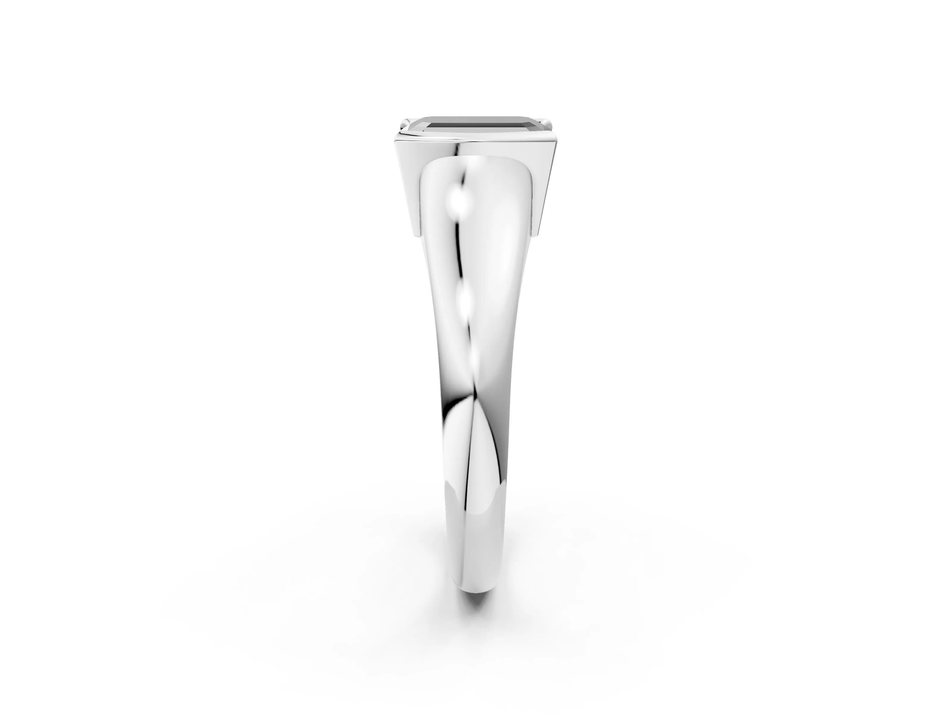 White gold Fancy Black Emerald Cut Solitaire Tension Set Diamond Ring with Split Shank Band_26