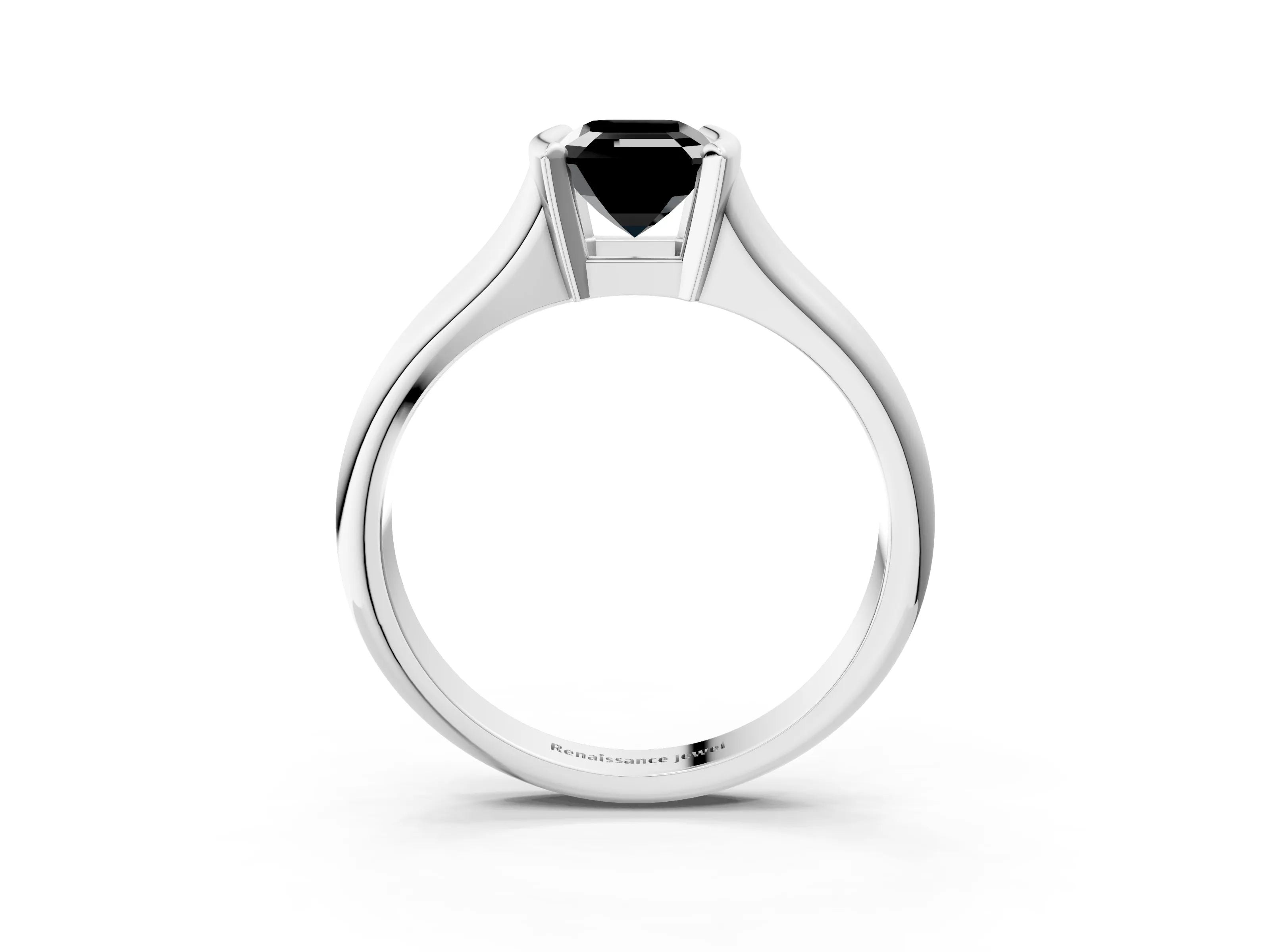 White gold Fancy Black Emerald Cut Solitaire Tension Set Diamond Ring with Split Shank Band_27