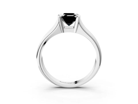 White gold Fancy Black Emerald Cut Solitaire Tension Set Diamond Ring with Split Shank Band_27