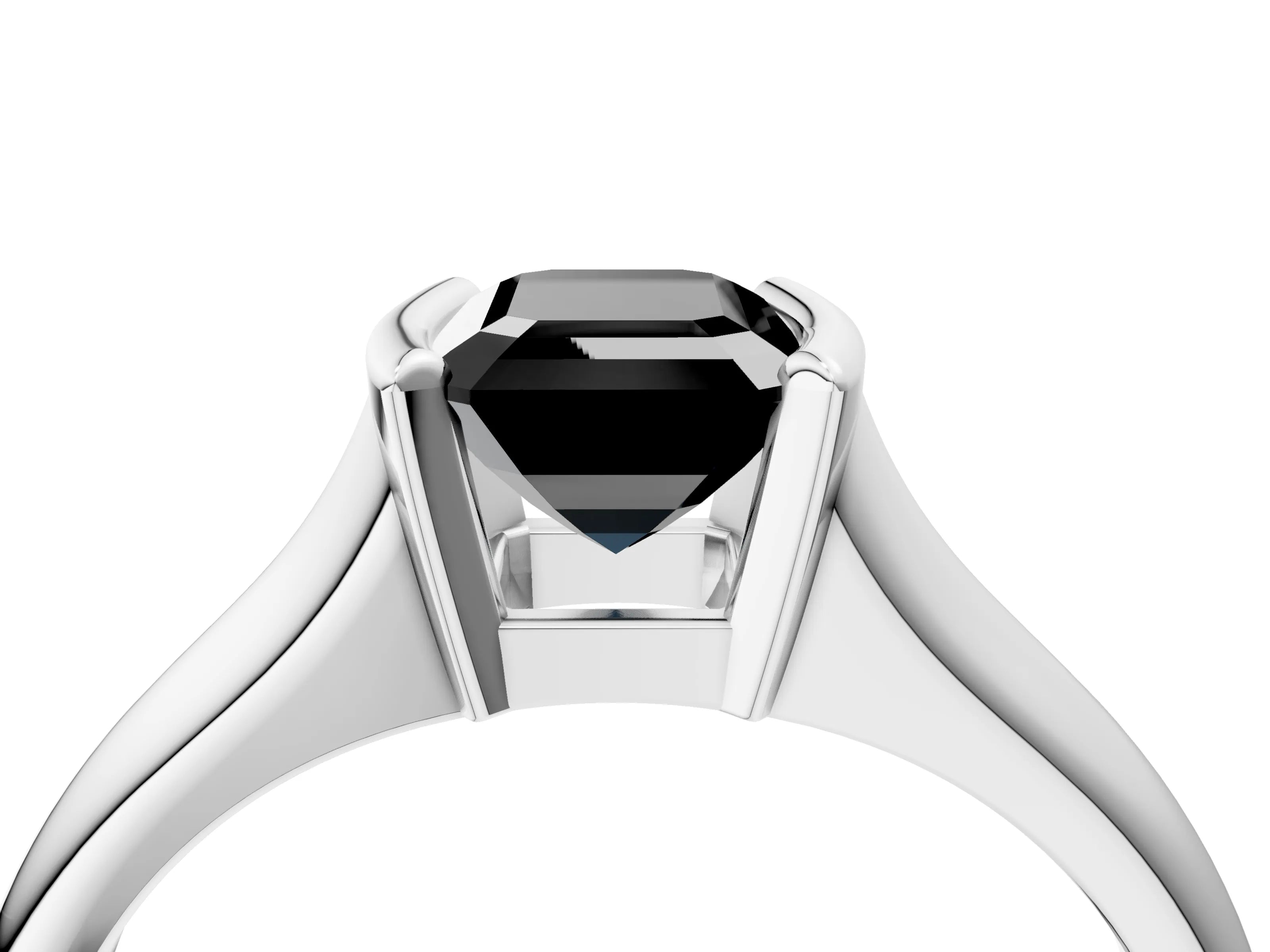 White gold Fancy Black Emerald Cut Solitaire Tension Set Diamond Ring with Split Shank Band_28