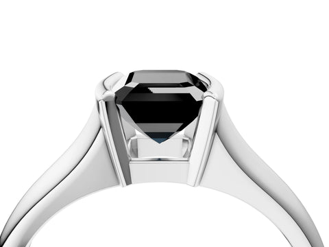 White gold Fancy Black Emerald Cut Solitaire Tension Set Diamond Ring with Split Shank Band_28