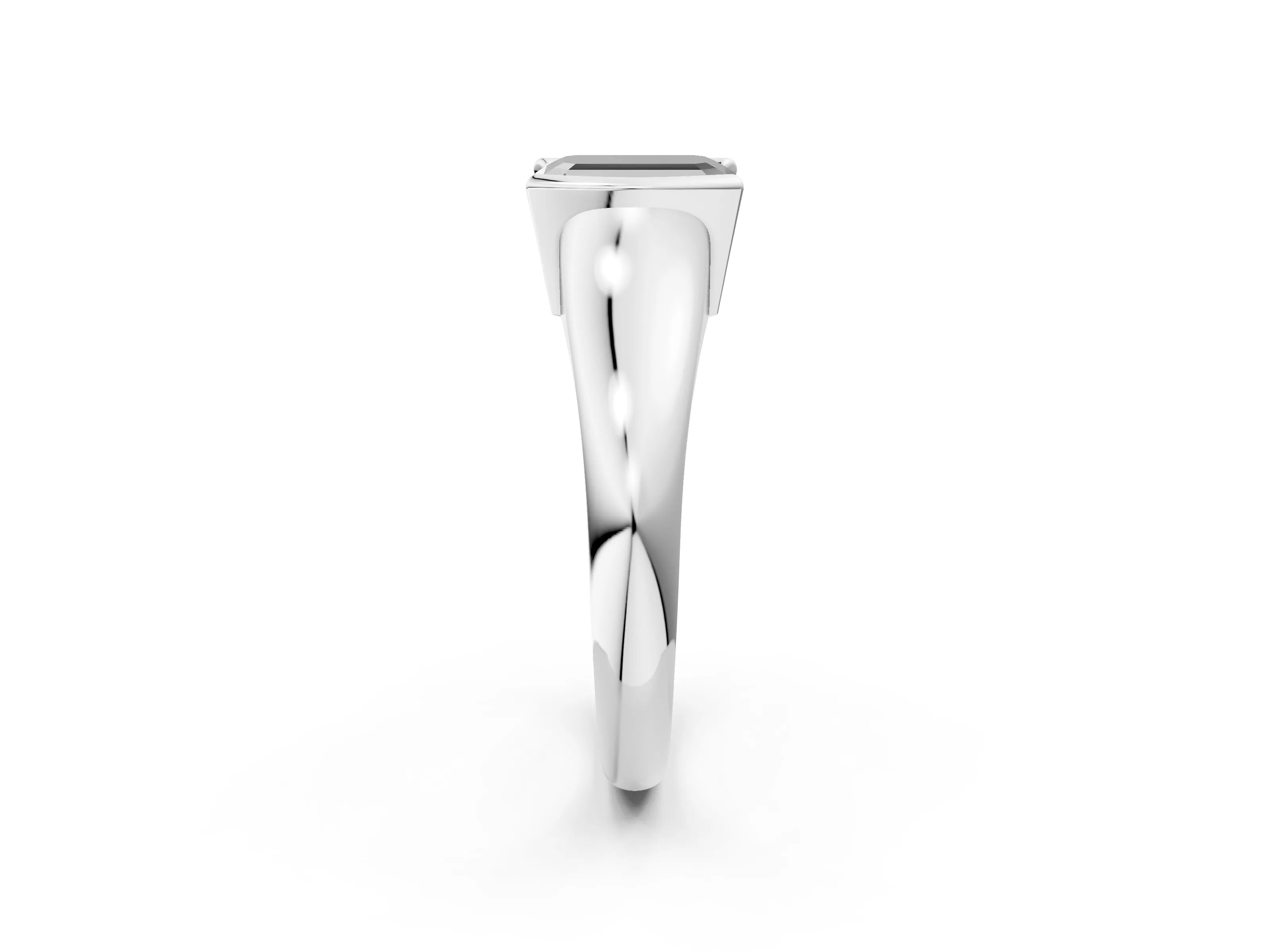 White gold Fancy Black Emerald Cut Solitaire Tension Set Diamond Ring with Split Shank Band_2