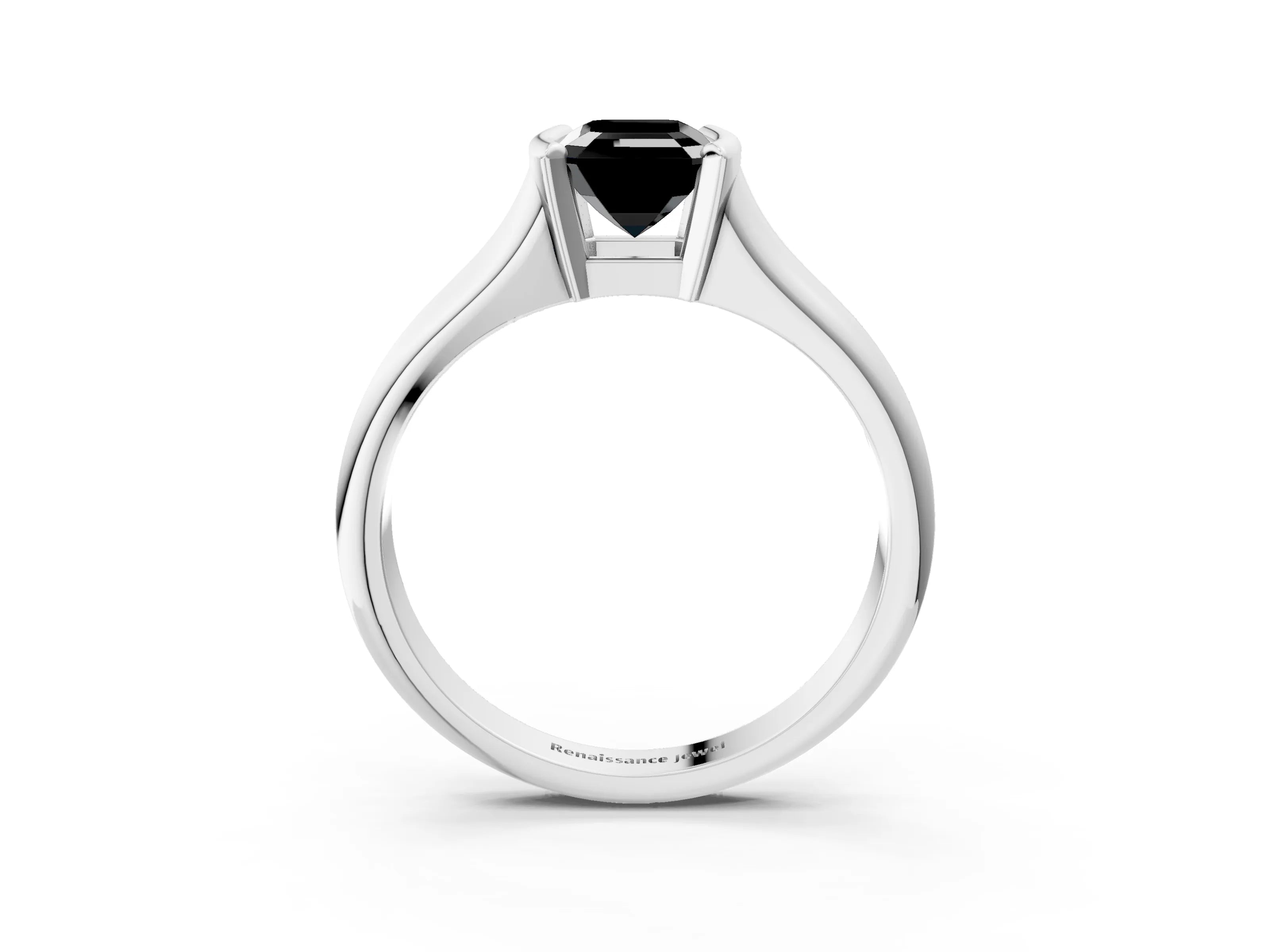 White gold Fancy Black Emerald Cut Solitaire Tension Set Diamond Ring with Split Shank Band_3