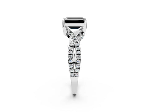 White gold Fancy Black Emerald Cut Solitaire Twist Pave Diamond Engagement Ring with Prong Setting_14