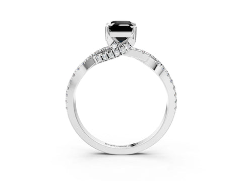 White gold Fancy Black Emerald Cut Solitaire Twist Pave Diamond Engagement Ring with Prong Setting_15
