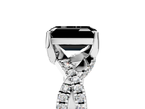 White gold Fancy Black Emerald Cut Solitaire Twist Pave Diamond Engagement Ring with Prong Setting_17