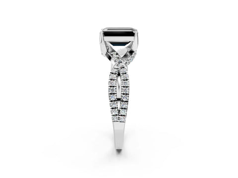 White gold Fancy Black Emerald Cut Solitaire Twist Pave Diamond Engagement Ring with Prong Setting_20