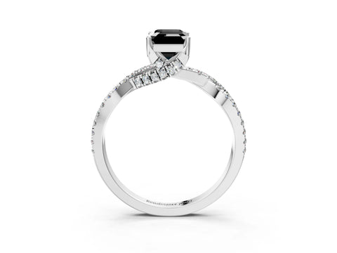 White gold Fancy Black Emerald Cut Solitaire Twist Pave Diamond Engagement Ring with Prong Setting_21