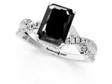 White gold Fancy Black Emerald Cut Solitaire Twist Pave Diamond Engagement Ring with Prong Setting_23