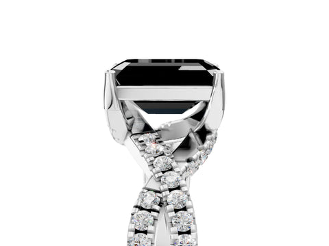 White gold Fancy Black Emerald Cut Solitaire Twist Pave Diamond Engagement Ring with Prong Setting_23