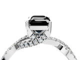 White gold Fancy Black Emerald Cut Solitaire Twist Pave Diamond Engagement Ring with Prong Setting_4