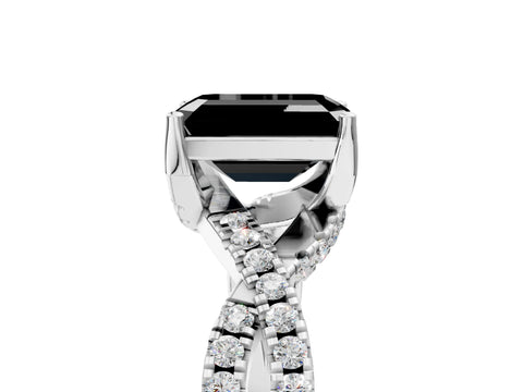 White gold Fancy Black Emerald Cut Solitaire Twist Pave Diamond Engagement Ring with Prong Setting_5