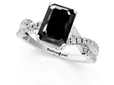 White gold Fancy Black Emerald Cut Solitaire Twist Pave Diamond Engagement Ring with Prong Setting_8