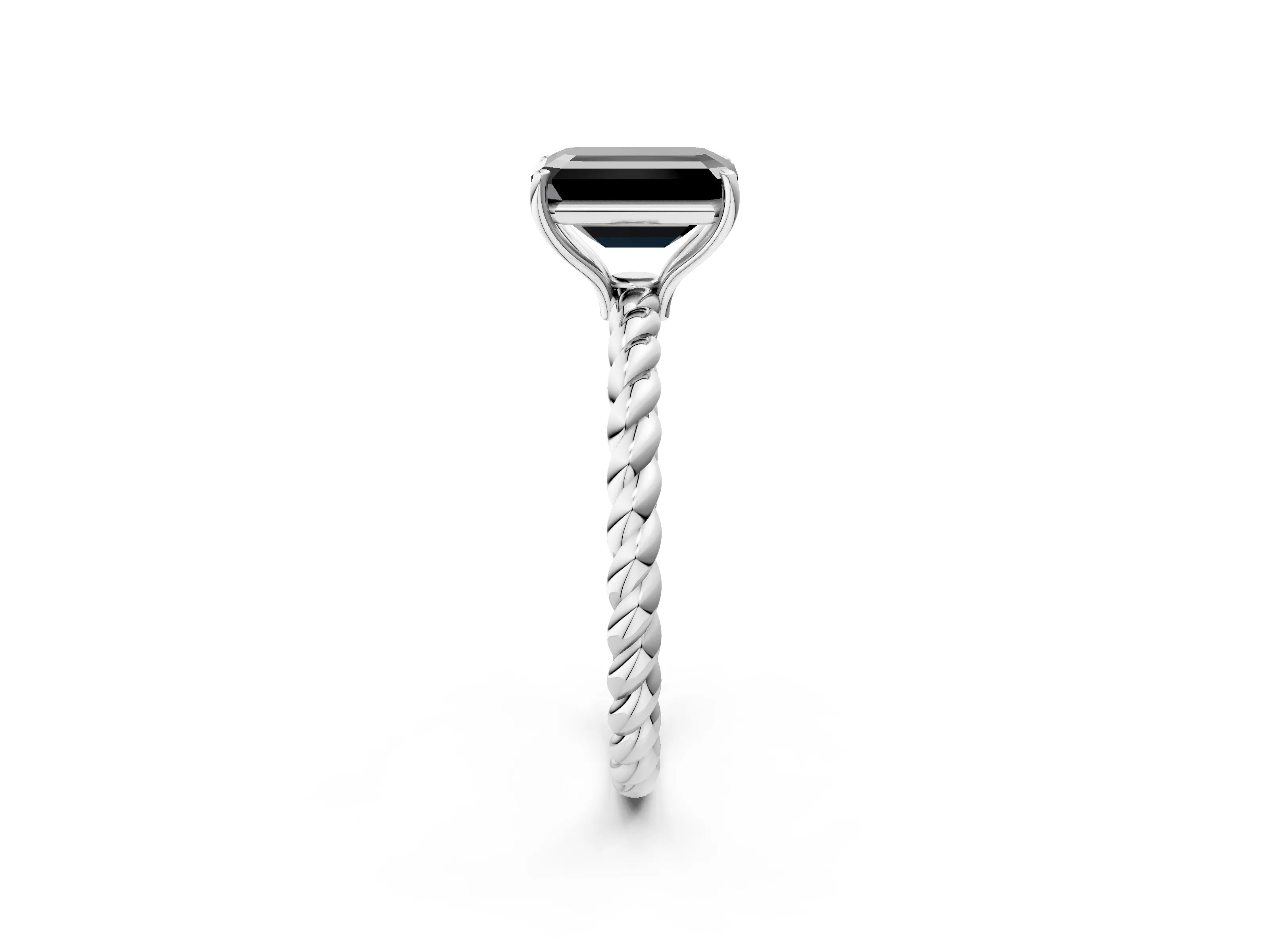 White gold Fancy Black Emerald Cut Solitaire Twisted Band 4-Prong Ring_26