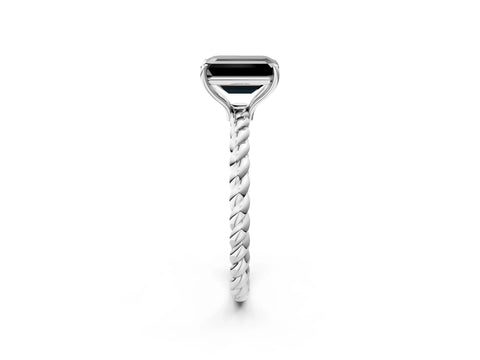 White gold Fancy Black Emerald Cut Solitaire Twisted Band 4-Prong Ring_26