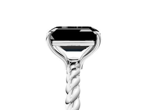 White gold Fancy Black Emerald Cut Solitaire Twisted Band 4-Prong Ring_29