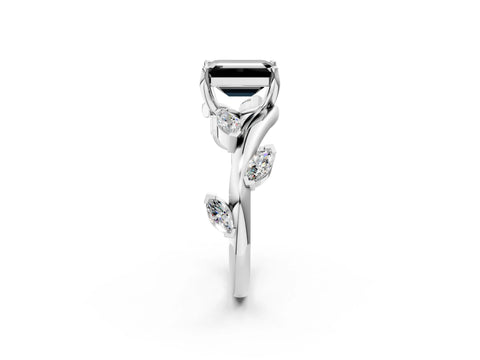 White gold Fancy Black Emerald Cut Solitaire Twisted Band Marquise Accent Prong Setting Ring_2
