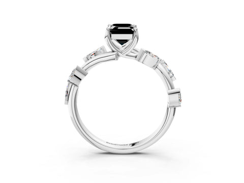 White gold Fancy Black Emerald Cut Solitaire Twisted Band Marquise Accent Prong Setting Ring_3
